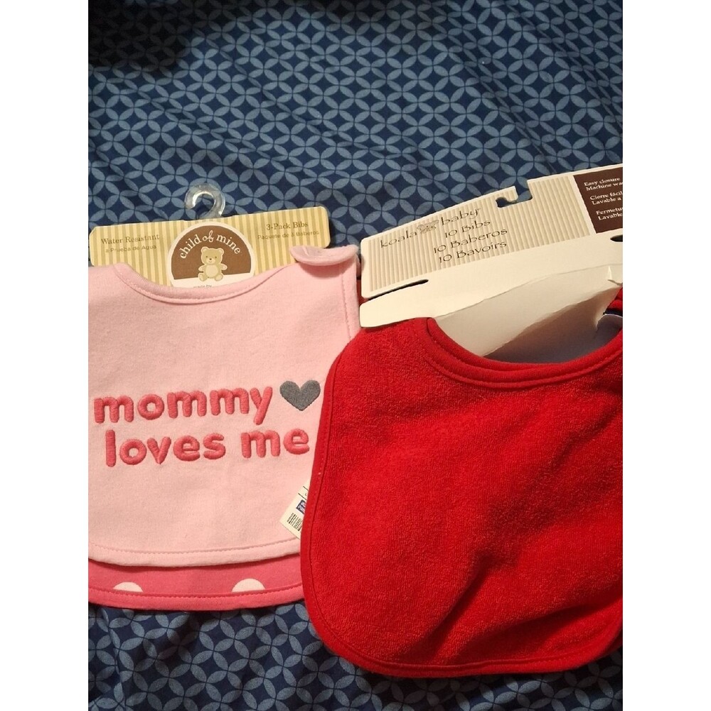 Child of Mine Pink & Red Baby Bib Duo, 6 Bibs Total